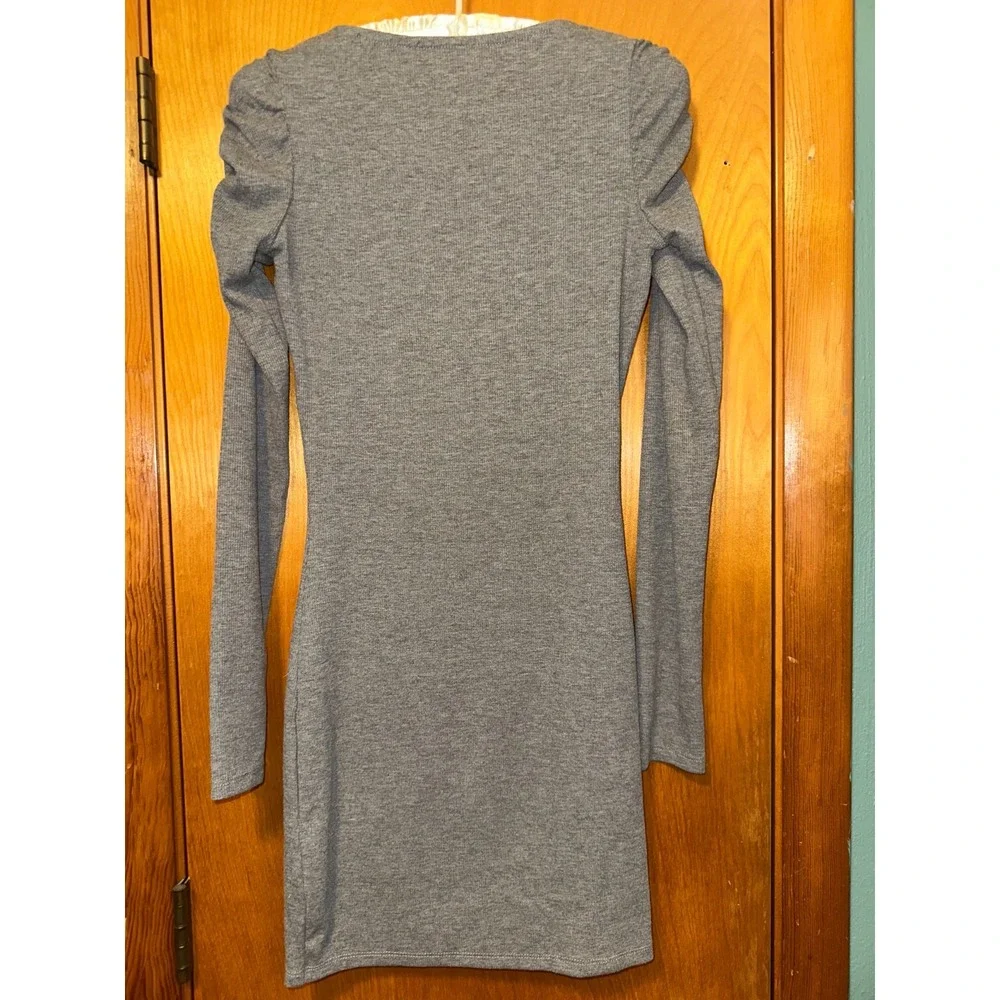 Revamped Long Sleeve Square Neck Bodycon Dress Gray - Picture 2 of 4